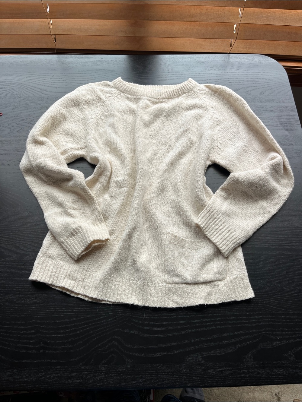 Women's Cream Crewneck Sweater with Front Pocket